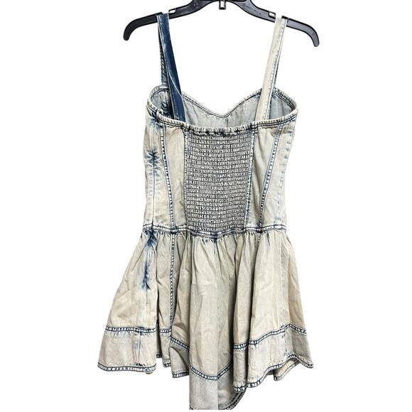 Anthropologie Pilcro Denim Drop-Waist Romper | Womens M, Bleach Wash Blue NEW - Picture 14 of 14